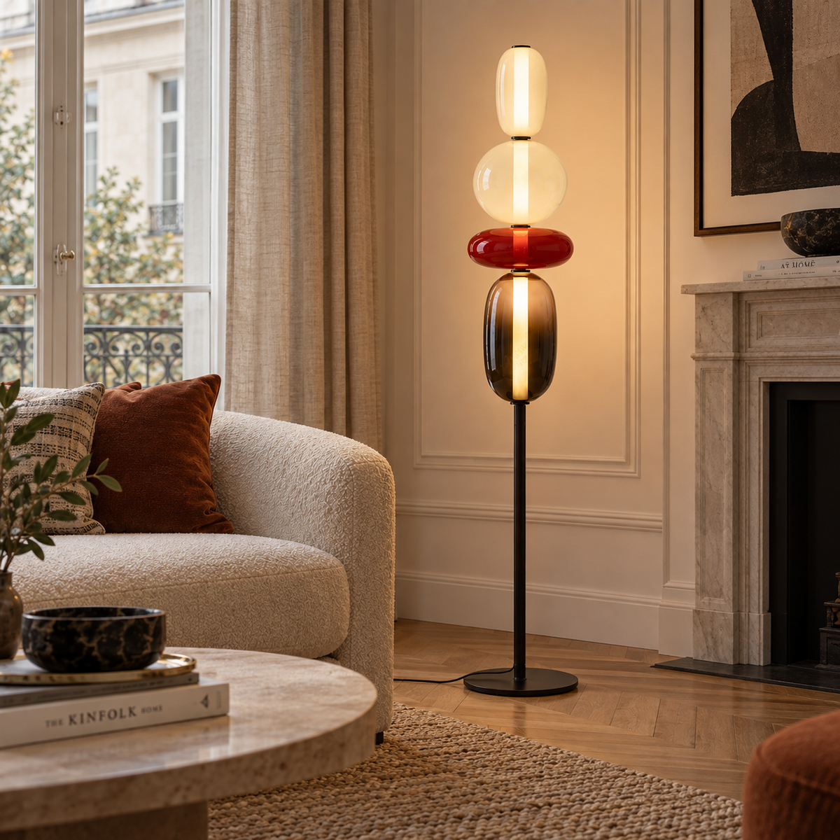 Stacked Glass Totem Floor Lamp | 4 Shades, 130/160 cm, Dimmable Standing Light