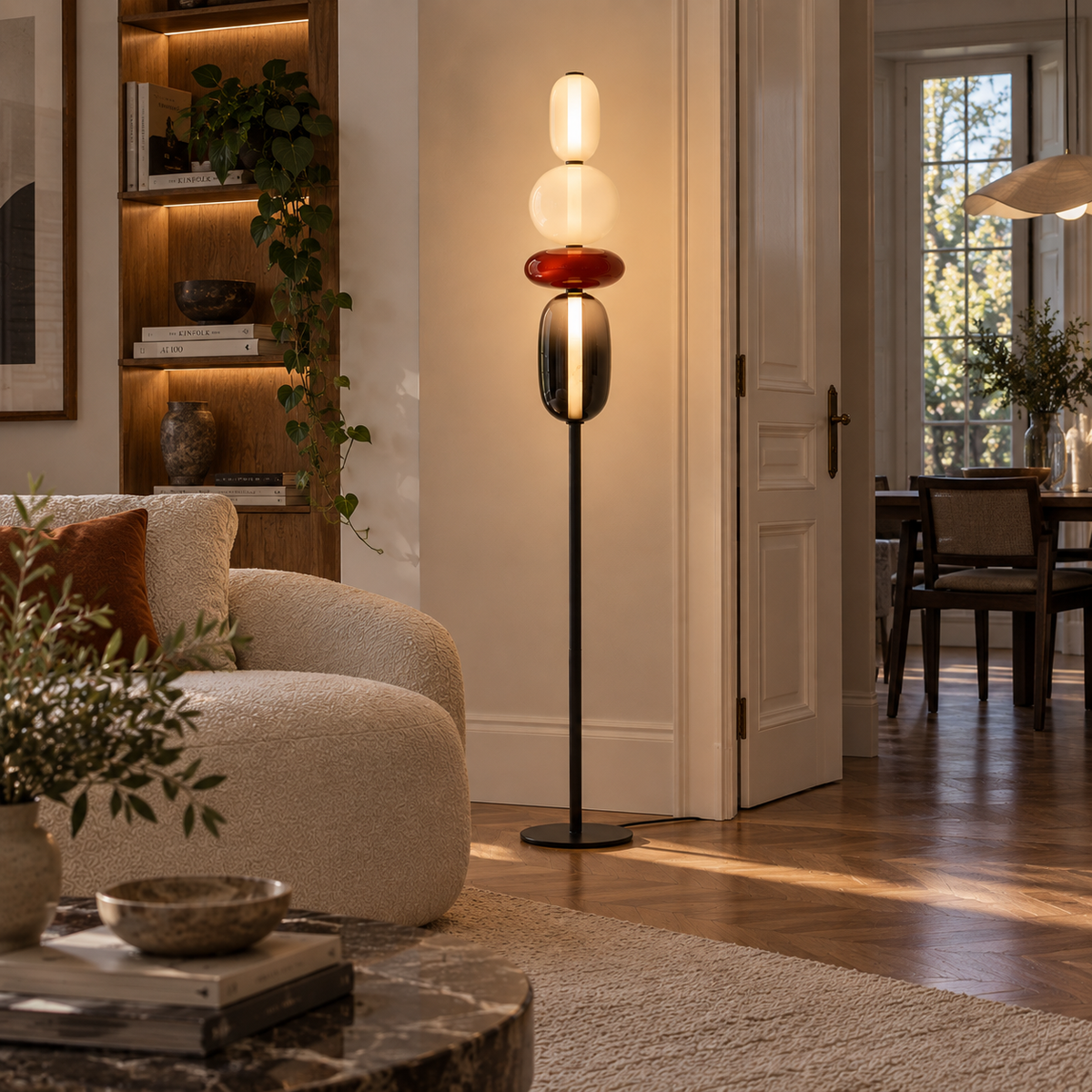 Stacked Glass Totem Floor Lamp | 4 Shades, 130/160 cm, Dimmable Standing Light