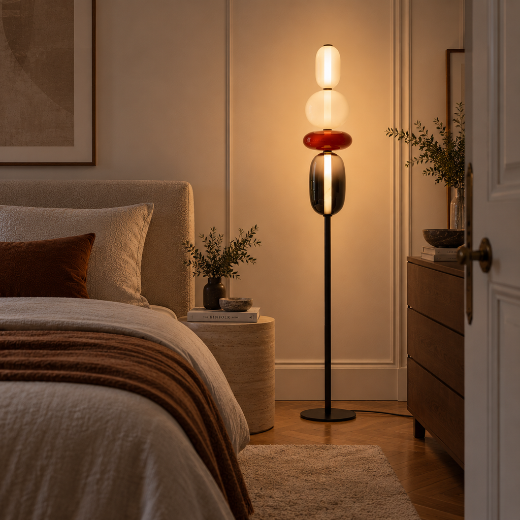 Stacked Glass Totem Floor Lamp | 4 Shades, 130/160 cm, Dimmable Standing Light