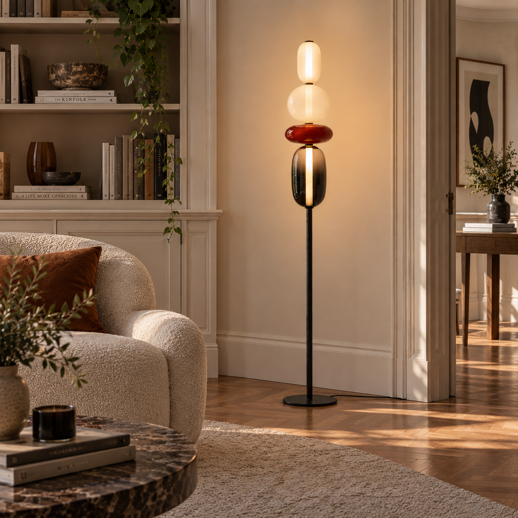 Stacked Glass Totem Floor Lamp | 4 Shades, 130/160 cm, Dimmable Standing Light