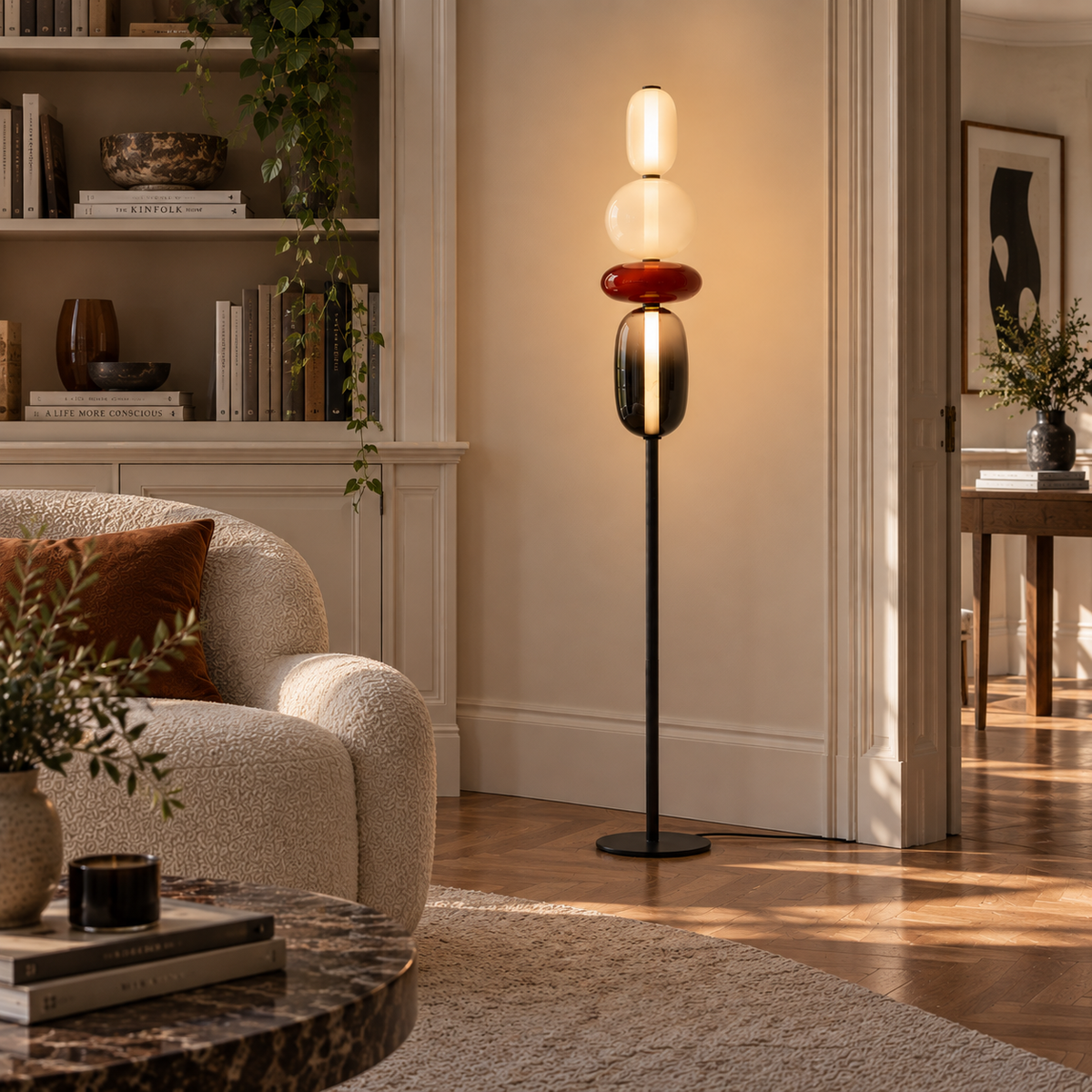 Stacked Glass Totem Floor Lamp | 4 Shades, 130/160 cm, Dimmable Standing Light