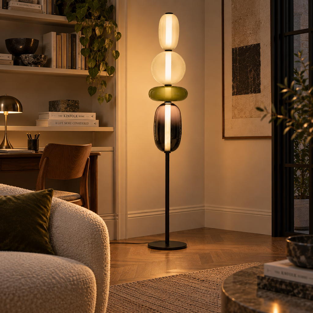 Stacked Glass Totem Floor Lamp | 4 Shades, 130/160 cm, Dimmable Standing Light