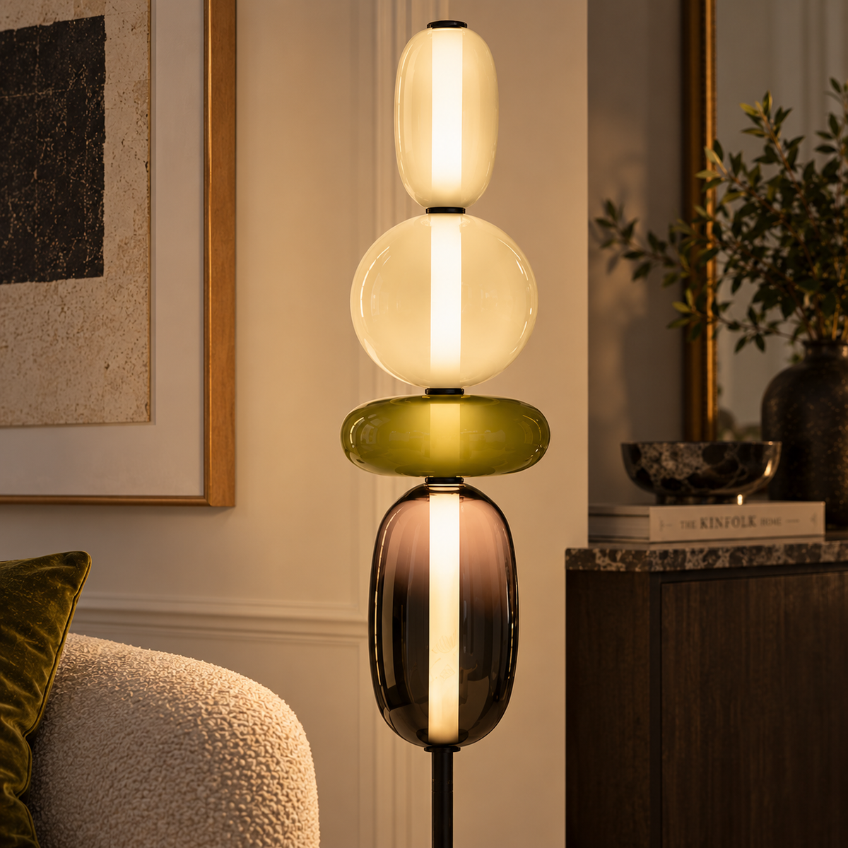 Stacked Glass Totem Floor Lamp | 4 Shades, 130/160 cm, Dimmable Standing Light