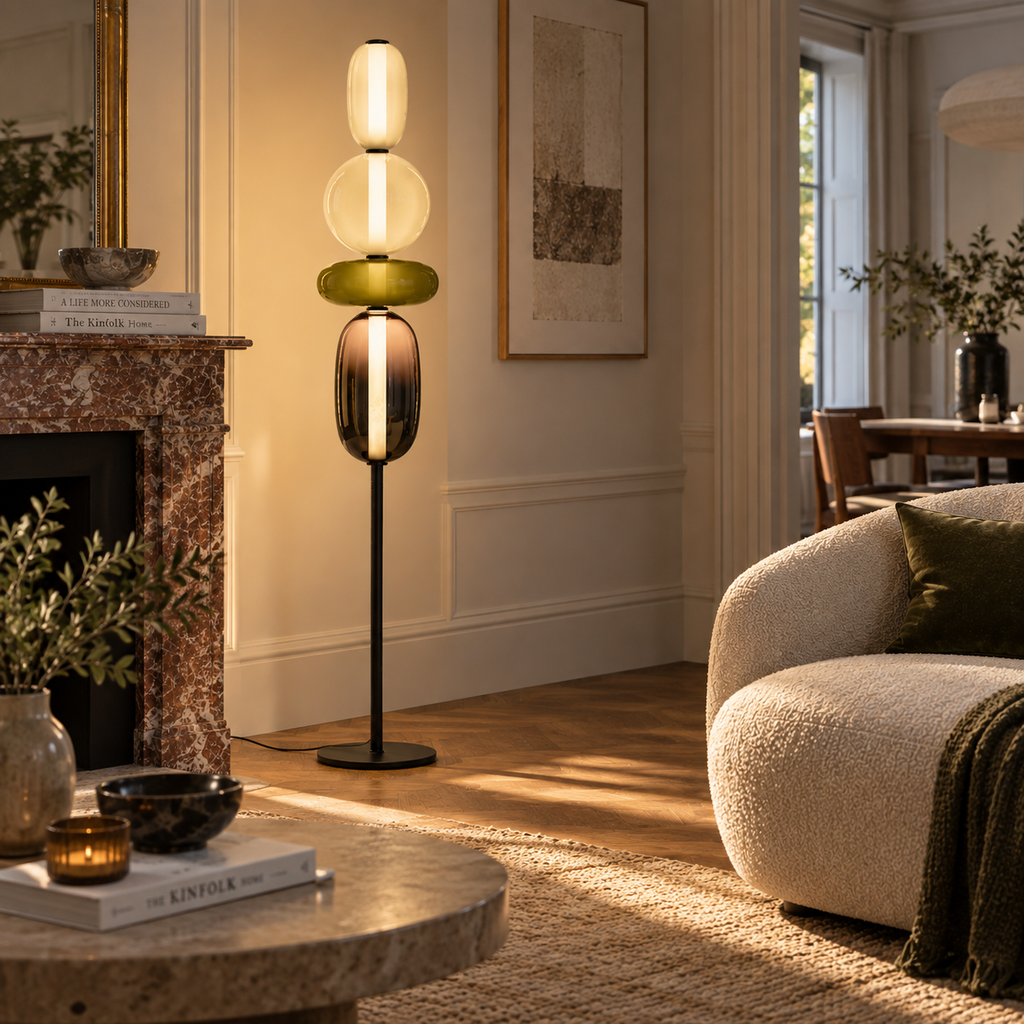 Stacked Glass Totem Floor Lamp | 4 Shades, 130/160 cm, Dimmable Standing Light