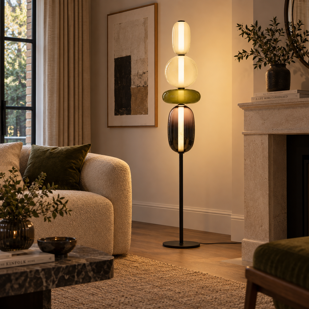 Stacked Glass Totem Floor Lamp | 4 Shades, 130/160 cm, Dimmable Standing Light