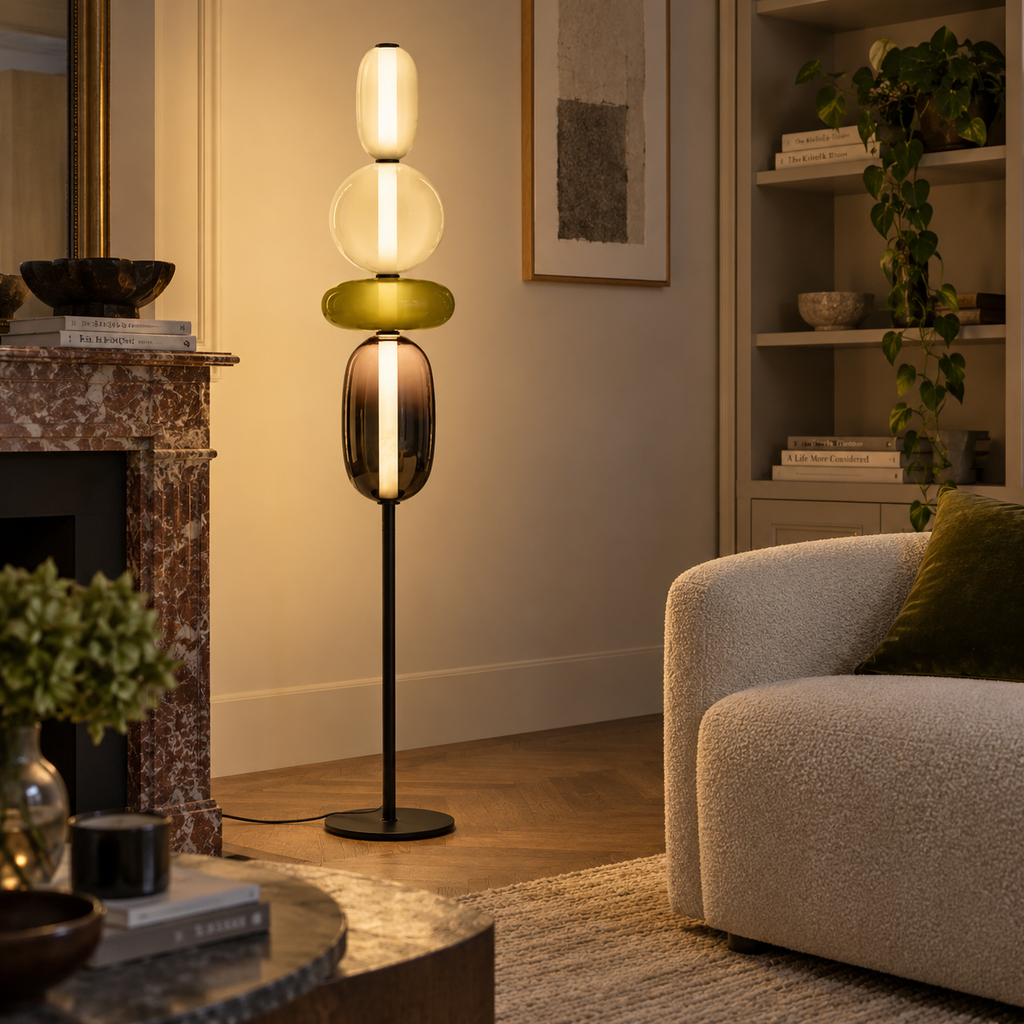 Stacked Glass Totem Floor Lamp | 4 Shades, 130/160 cm, Dimmable Standing Light