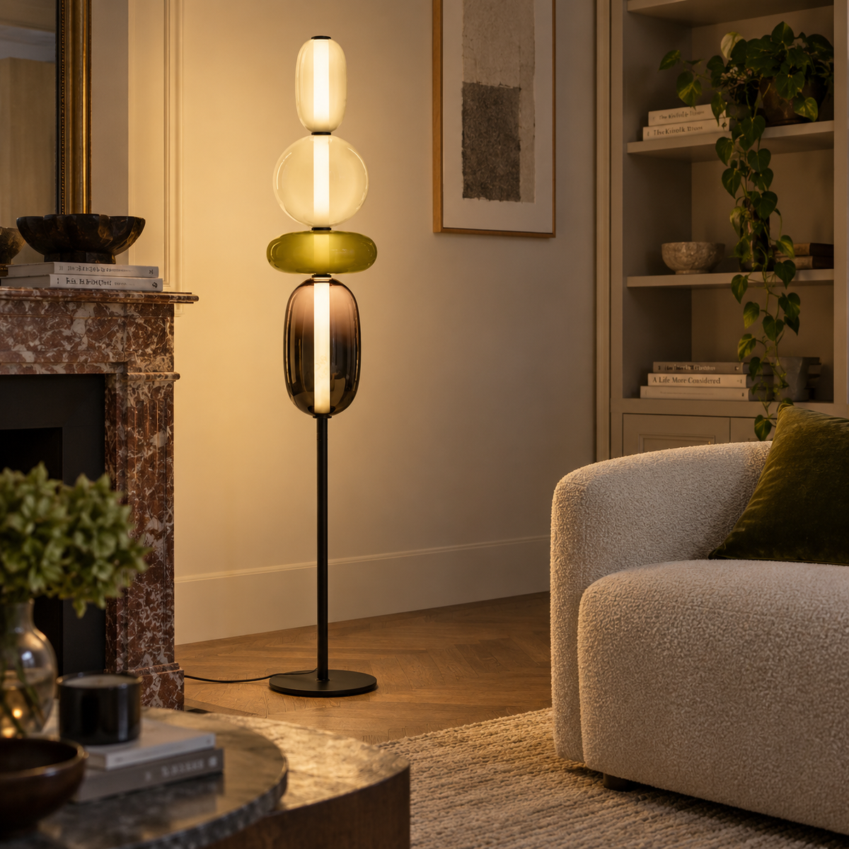 Stacked Glass Totem Floor Lamp | 4 Shades, 130/160 cm, Dimmable Standing Light