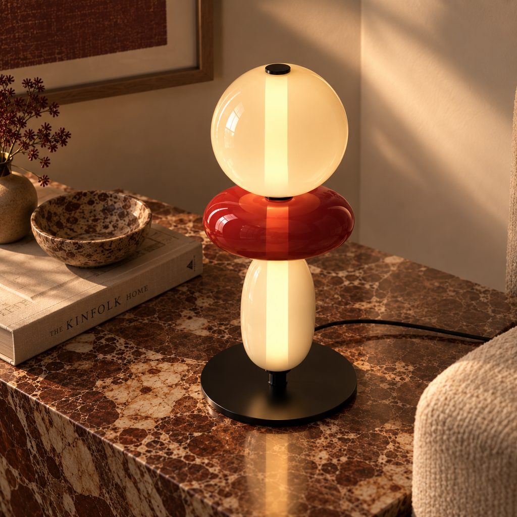 Close view of the red glass shade