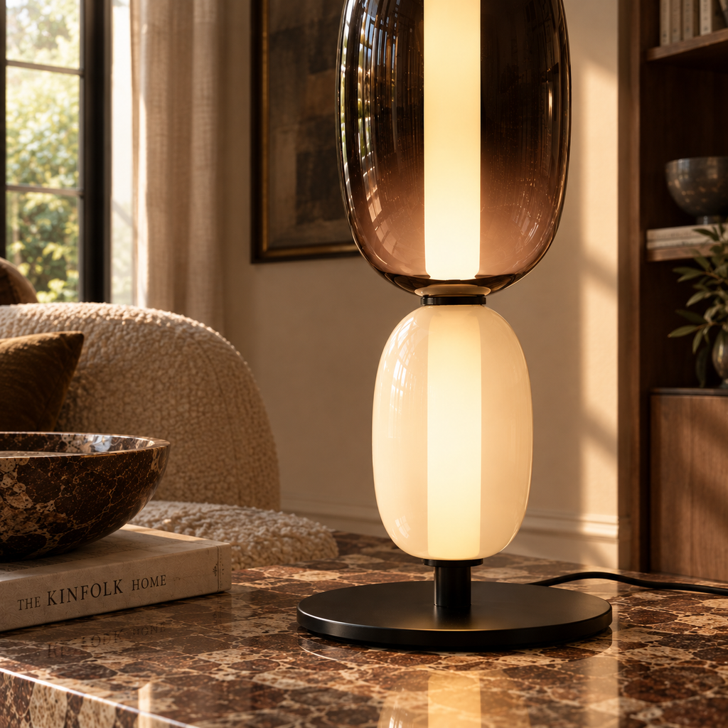Stacked Glass Totem Table Lamp | 4 Coloured Shades, 66 cm, Console & Sideboard