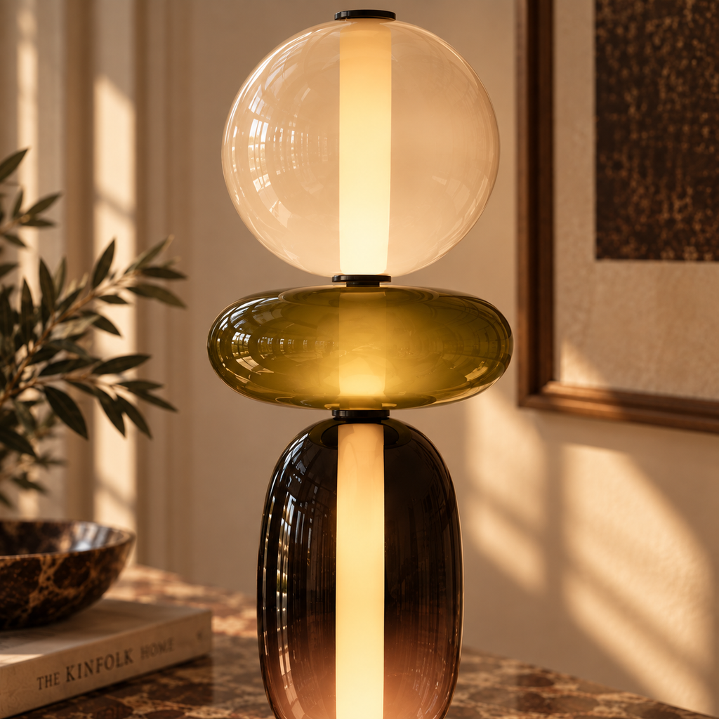 Stacked Glass Totem Table Lamp | 4 Coloured Shades, 66 cm, Console & Sideboard