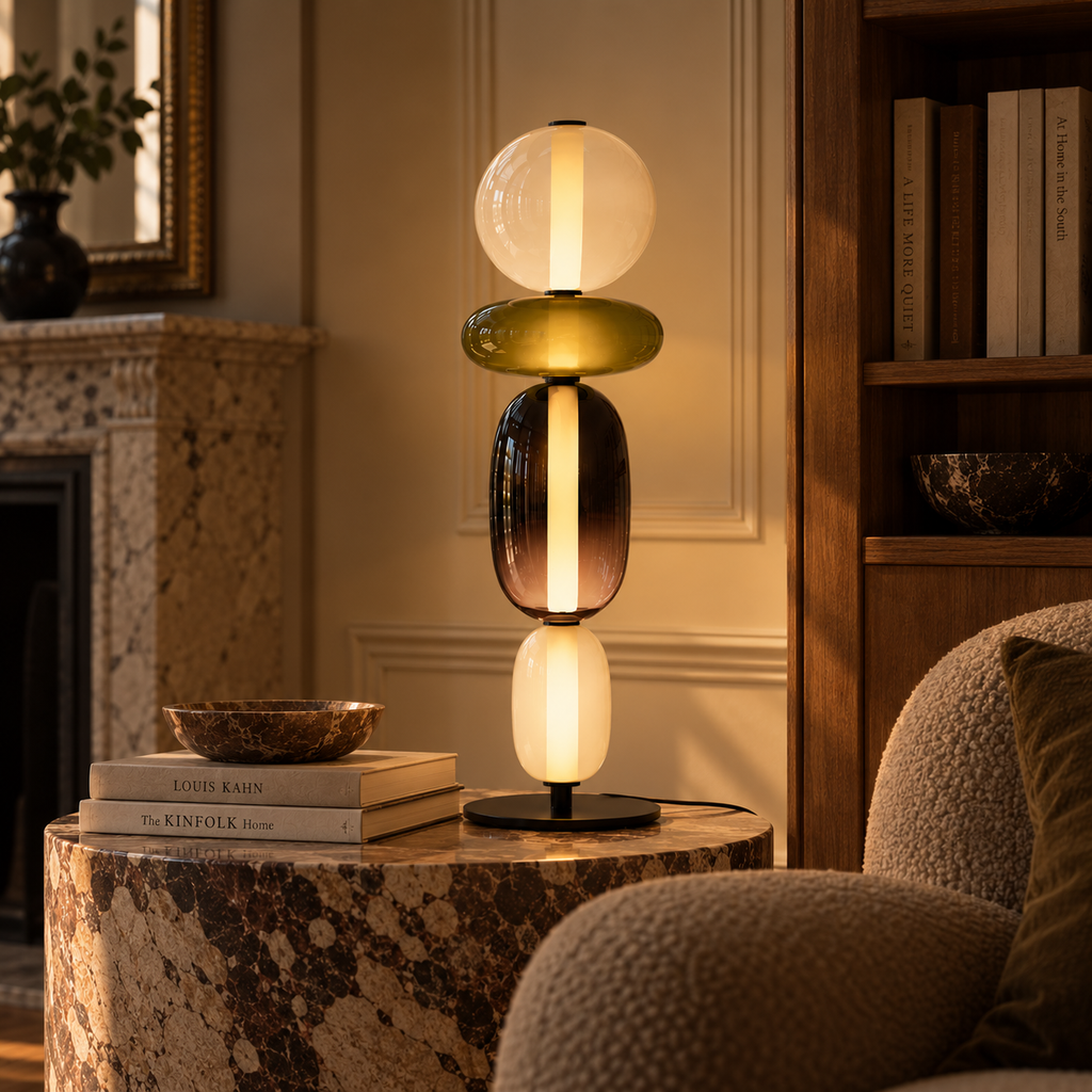 Stacked Glass Totem Table Lamp | 4 Coloured Shades, 66 cm, Console & Sideboard