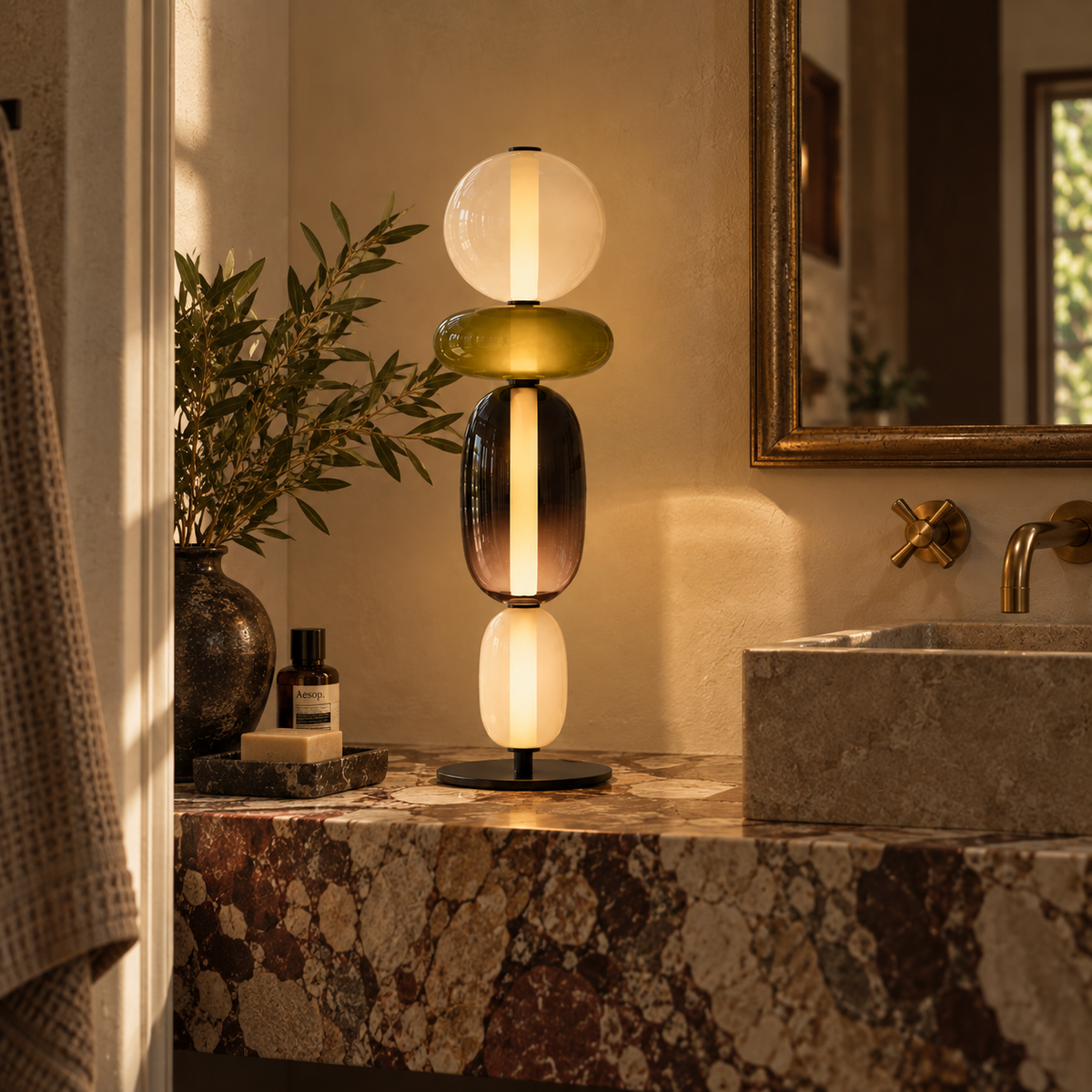 Stacked Glass Totem Table Lamp | 4 Coloured Shades, 66 cm, Console & Sideboard