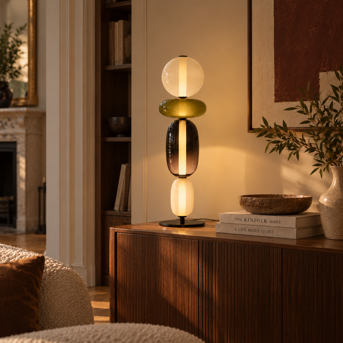 Stacked Glass Totem Table Lamp | 4 Coloured Shades, 66 cm, Console & Sideboard