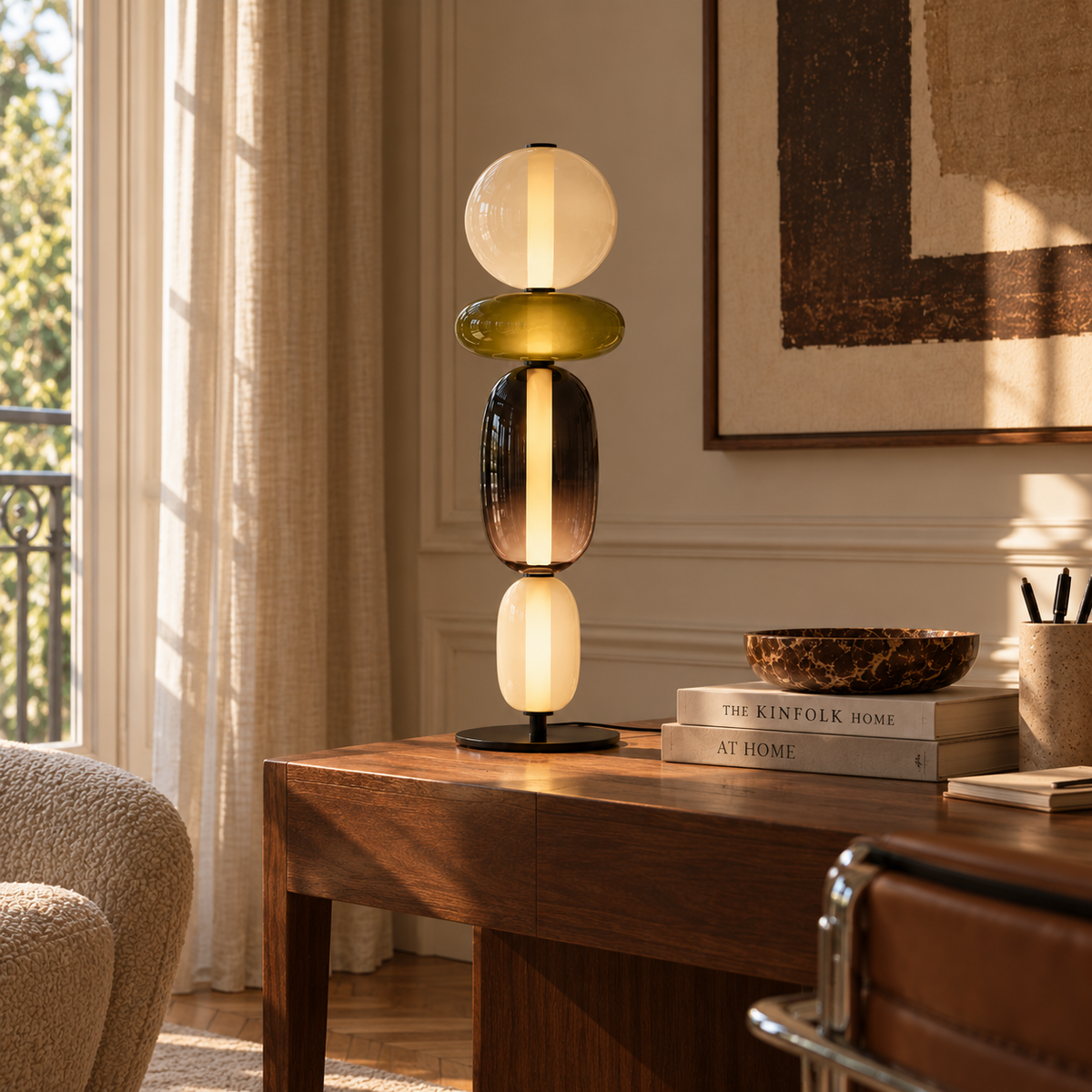 Stacked Glass Totem Table Lamp | 4 Coloured Shades, 66 cm, Console & Sideboard