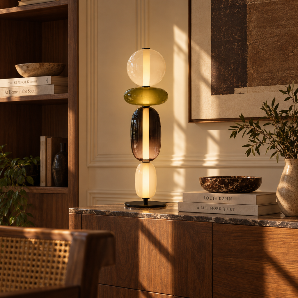 Stacked Glass Totem Table Lamp | 4 Coloured Shades, 66 cm, Console & Sideboard