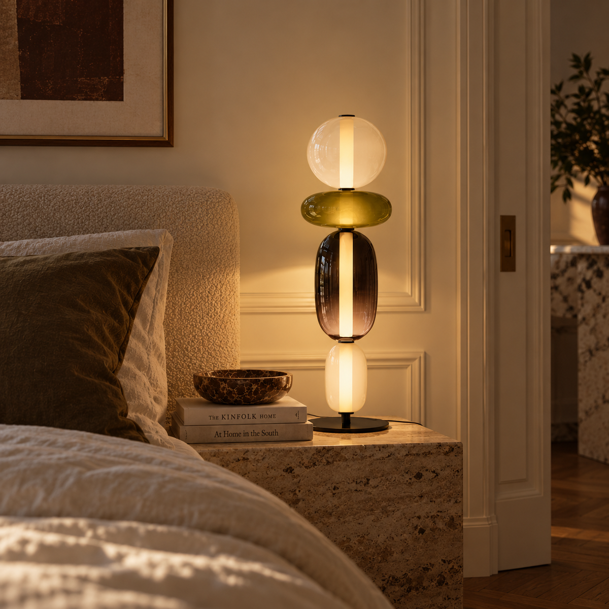 Stacked Glass Totem Table Lamp | 4 Coloured Shades, 66 cm, Console & Sideboard