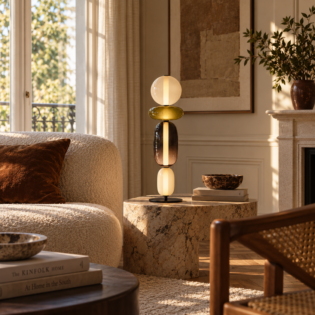 Stacked Glass Totem Table Lamp | 4 Coloured Shades, 66 cm, Console & Sideboard