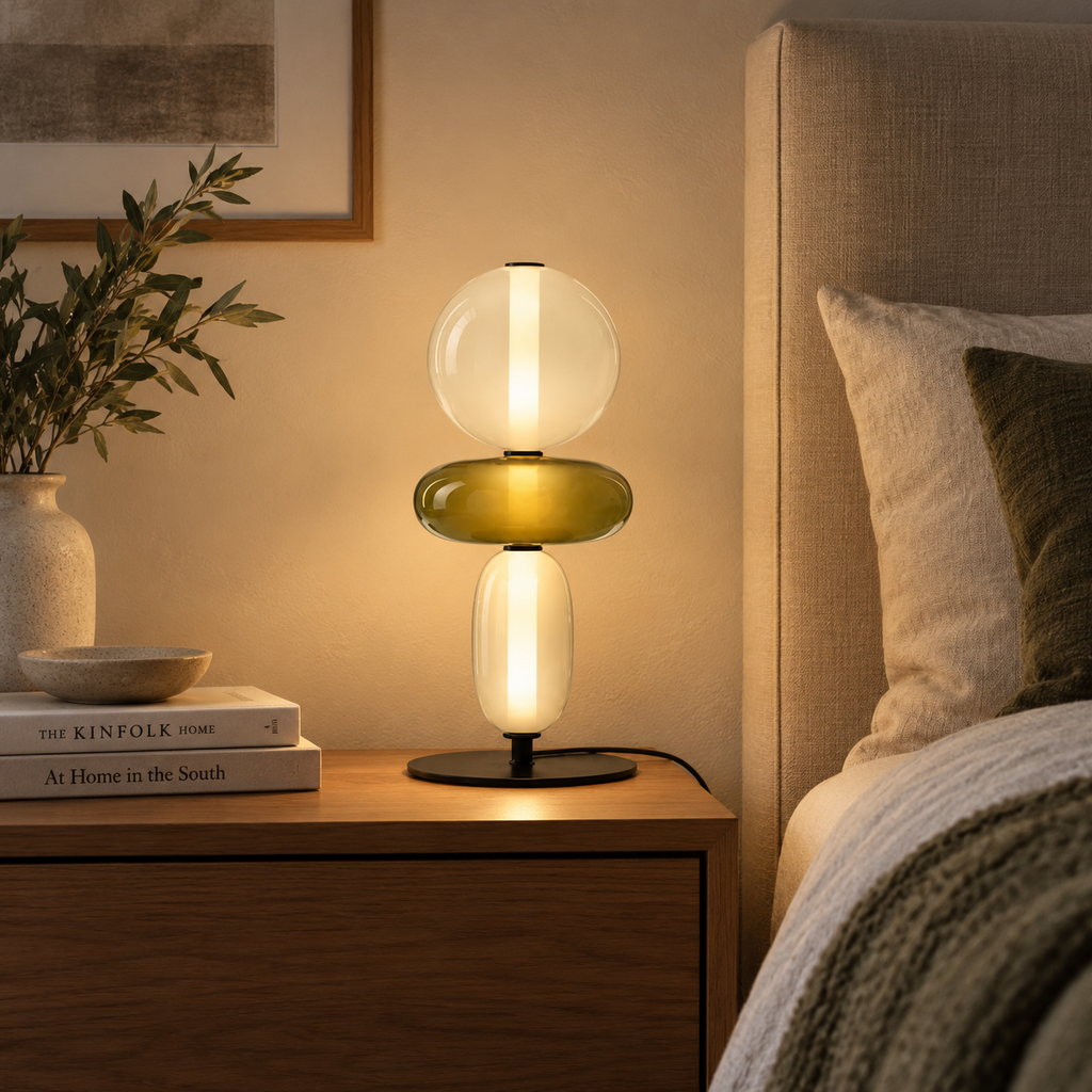 Stacked Glass Totem Table Lamp | 3 Coloured Shades, 45 cm, Bedside & Living Room
