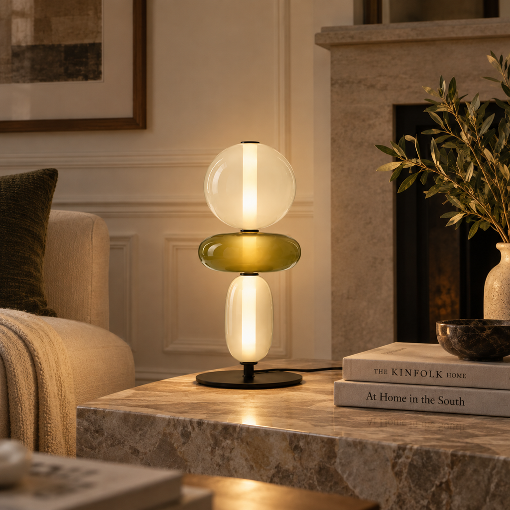 Stacked Glass Totem Table Lamp | 3 Coloured Shades, 45 cm, Bedside & Living Room