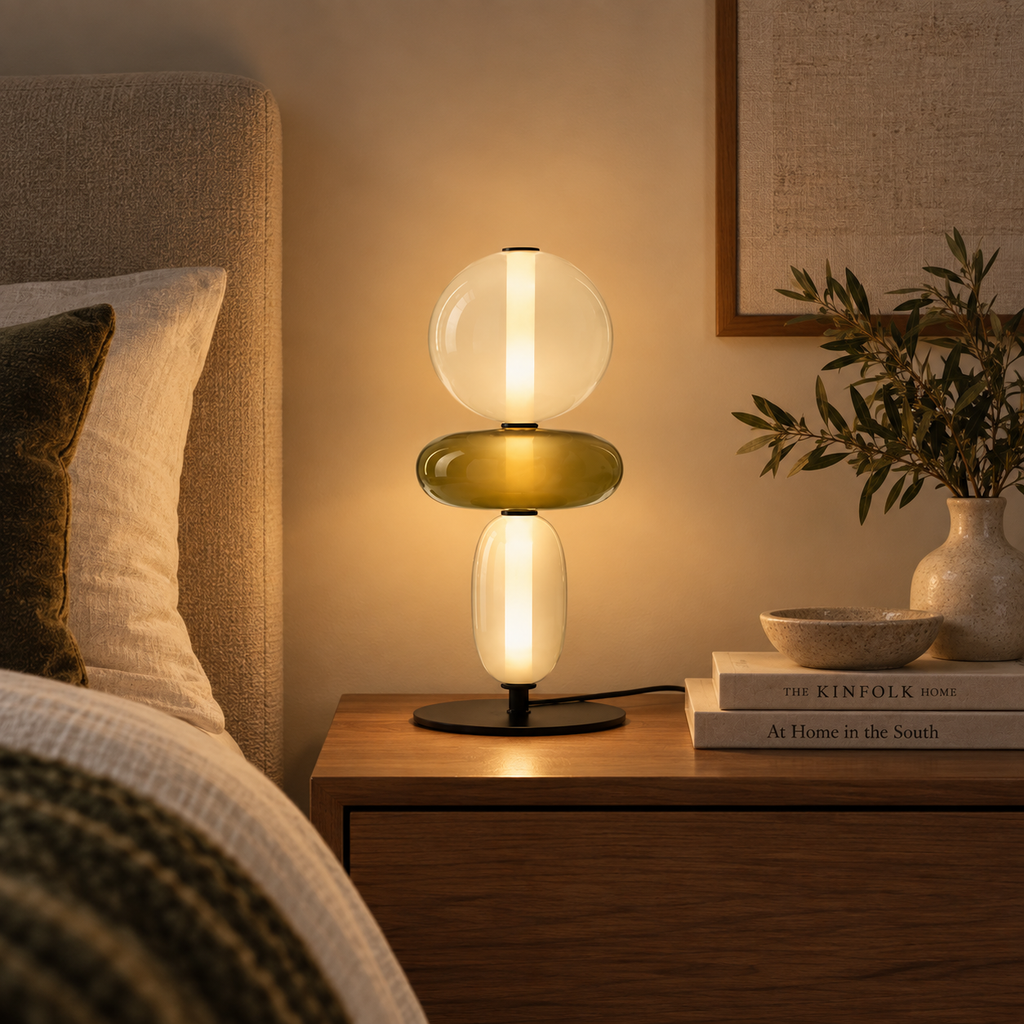 Stacked Glass Totem Table Lamp | 3 Coloured Shades, 45 cm, Bedside & Living Room
