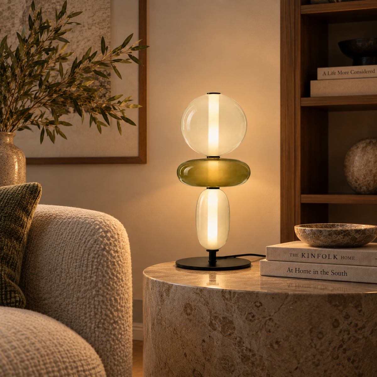 Stacked Glass Totem Table Lamp | 3 Coloured Shades, 45 cm, Bedside & Living Room