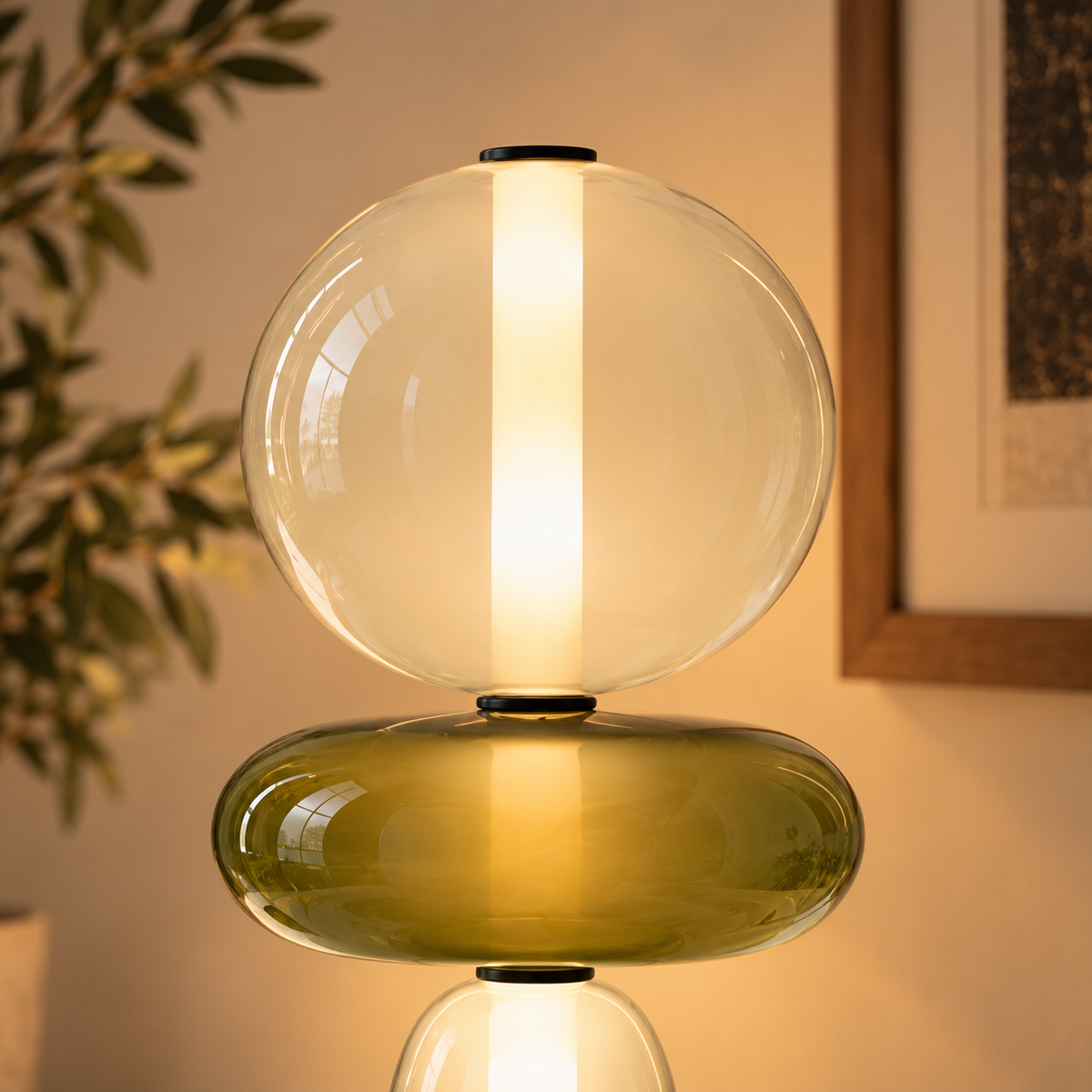 Stacked Glass Totem Table Lamp | 3 Coloured Shades, 45 cm, Bedside & Living Room