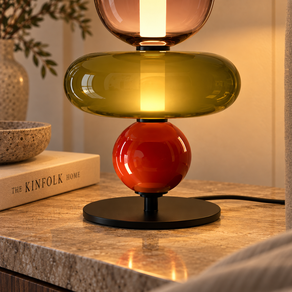 Stacked Glass Totem Table Lamp | 3 Coloured Shades, 45 cm, Bedside & Living Room