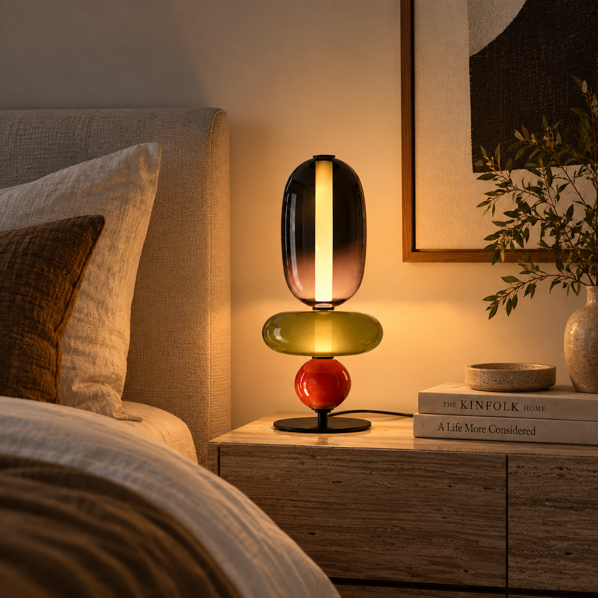 Stacked Glass Totem Table Lamp | 3 Coloured Shades, 45 cm, Bedside & Living Room