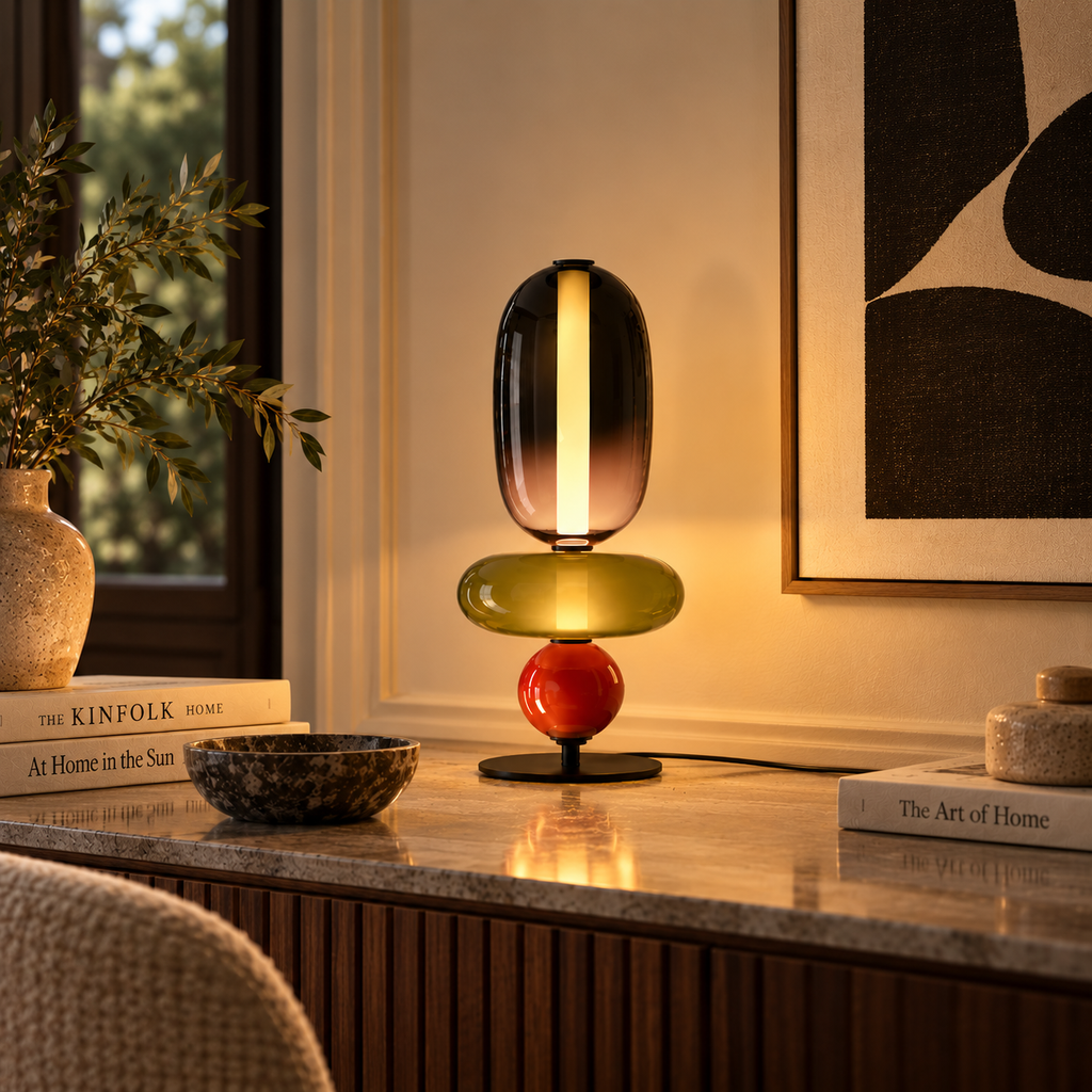 Stacked Glass Totem Table Lamp | 3 Coloured Shades, 45 cm, Bedside & Living Room