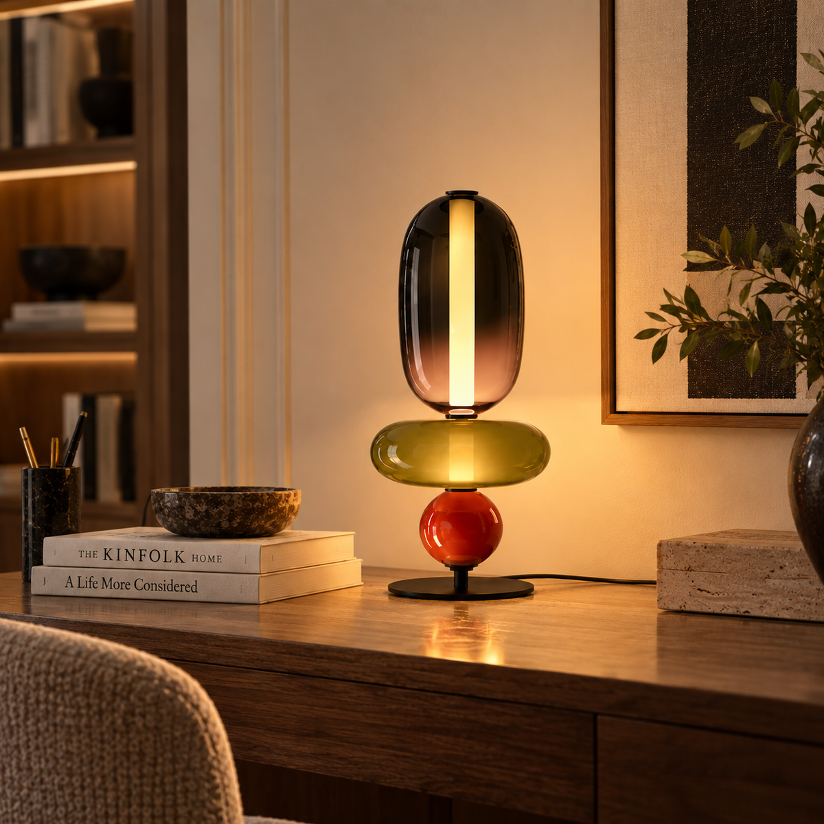 Stacked Glass Totem Table Lamp | 3 Coloured Shades, 45 cm, Bedside & Living Room