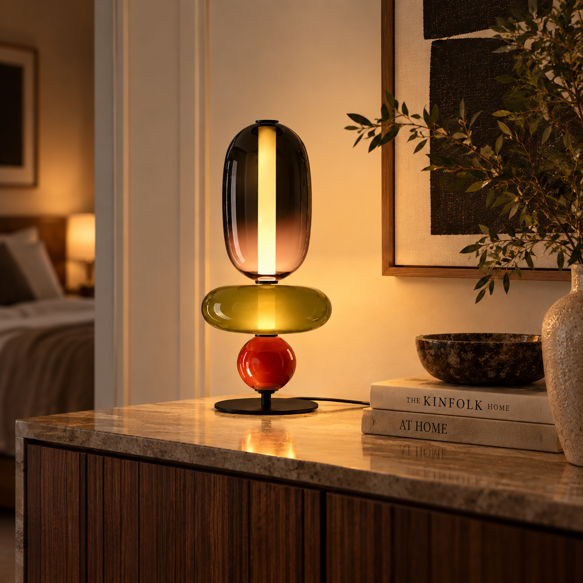Stacked Glass Totem Table Lamp | 3 Coloured Shades, 45 cm, Bedside & Living Room