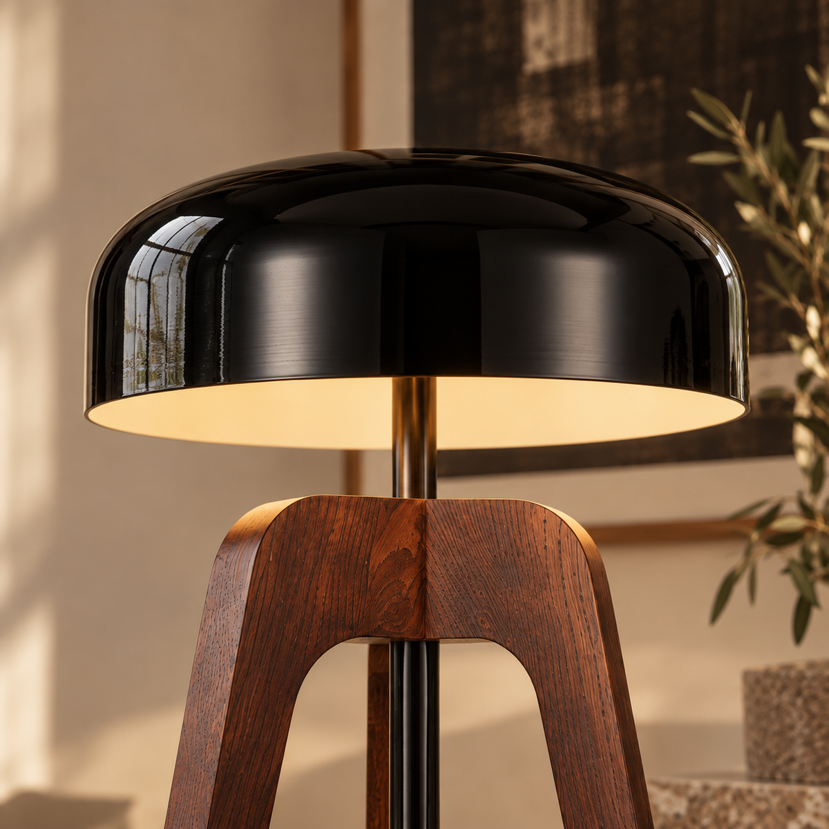 Tripod Table Lamp 52cm - Ash Wood Dome Shade Modern Bedside Light