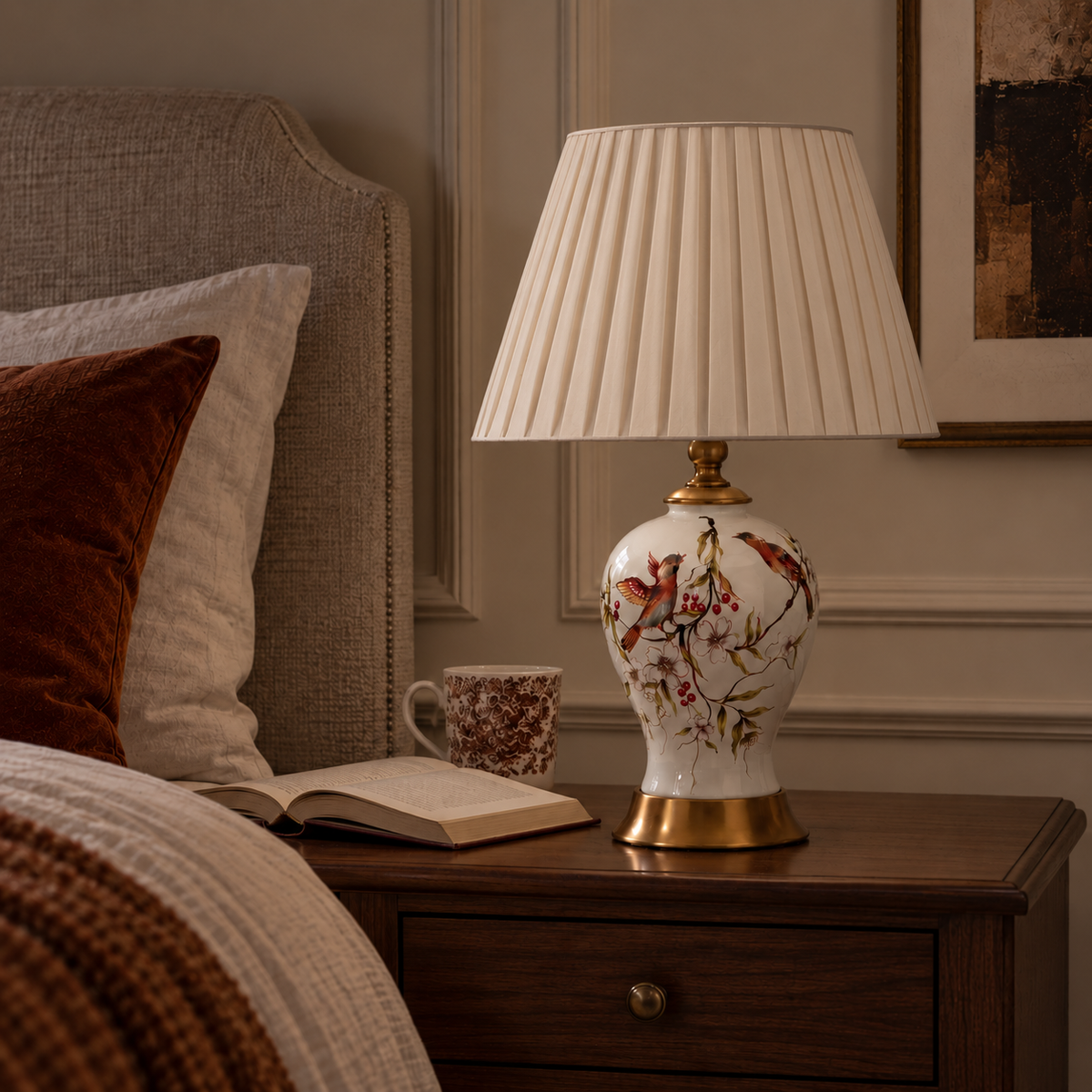 Blue & White Porcelain Table Lamp 53cm - Hand-Painted Bedside Light