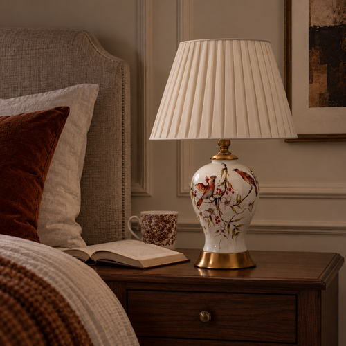 Blue & White Porcelain Table Lamp 53cm - Hand-Painted Bedside Light