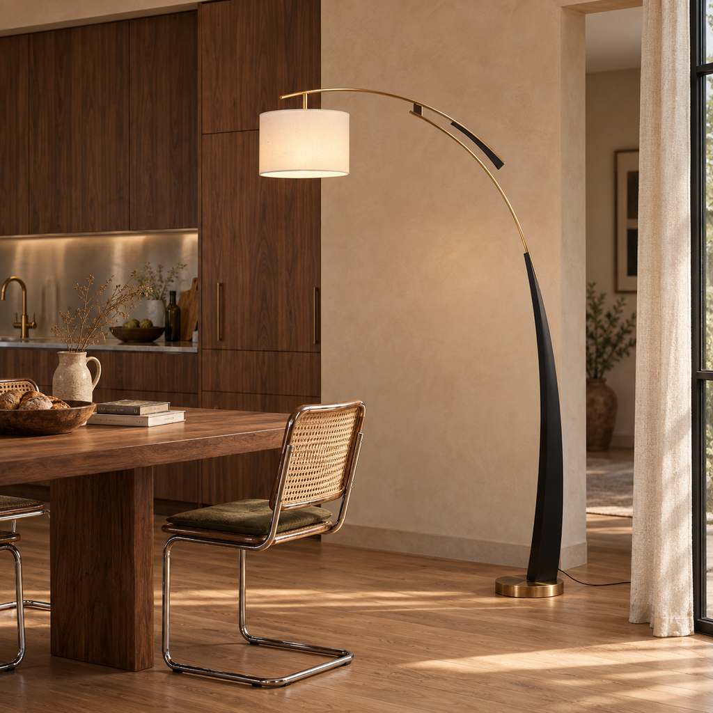 Arc Floor Lamp 180cm - Modern Fabric Shade Living Room Standing Light