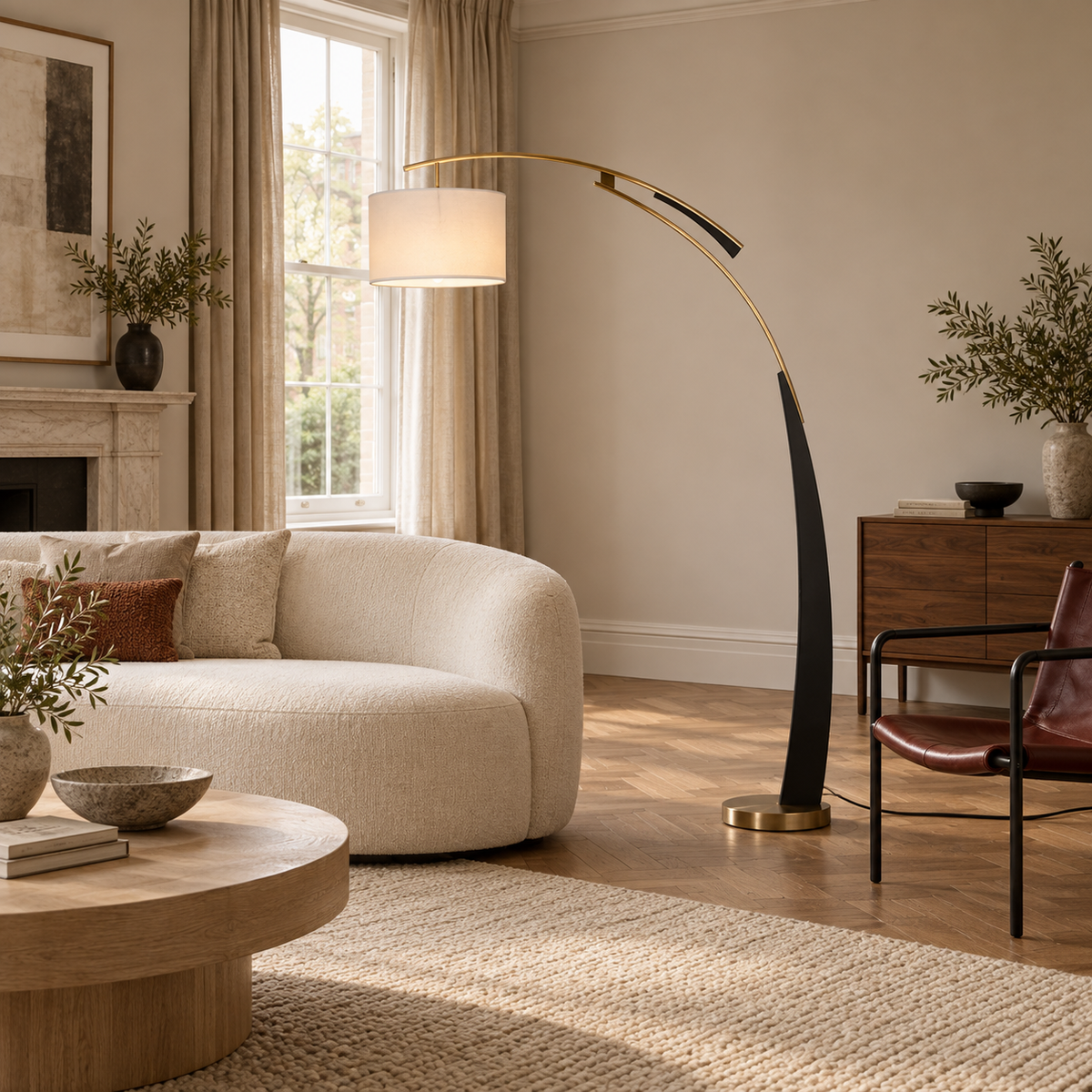 Arc Floor Lamp 180cm - Modern Fabric Shade Living Room Standing Light
