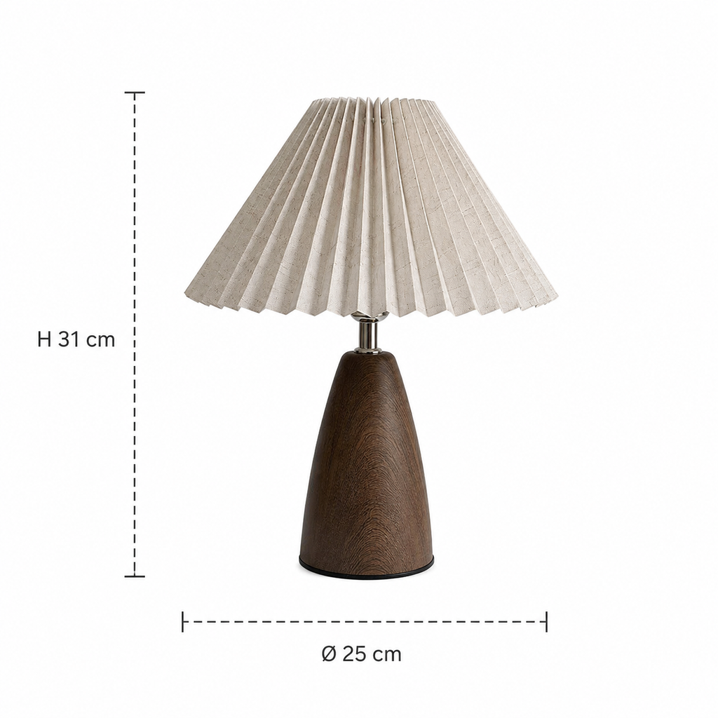 Pleated Table Lamp - Retro Walnut  Bedside Lamp