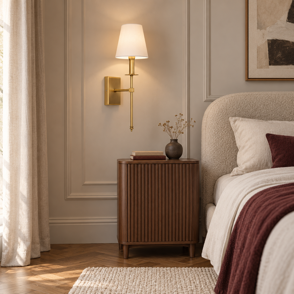 Fabric Wall Light 54cm - Classic Rod Bedside Sconce