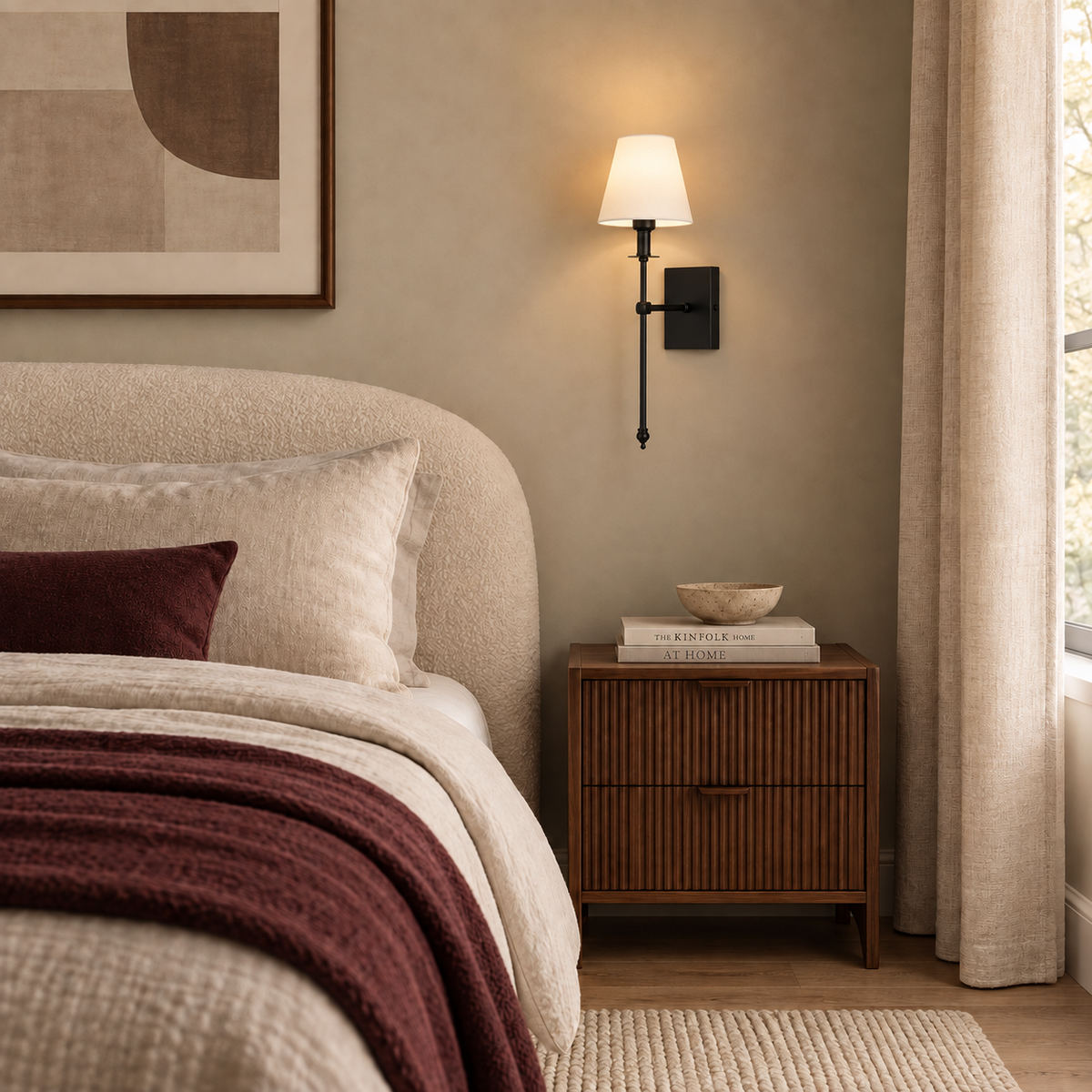 Fabric Wall Light 54cm - Classic Rod Bedside Sconce