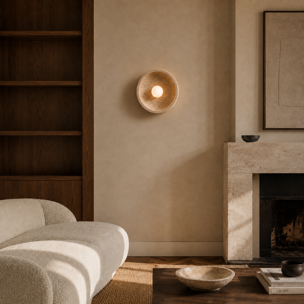 Travertine Wall Light - Textured Disc Glass Globe Sconce