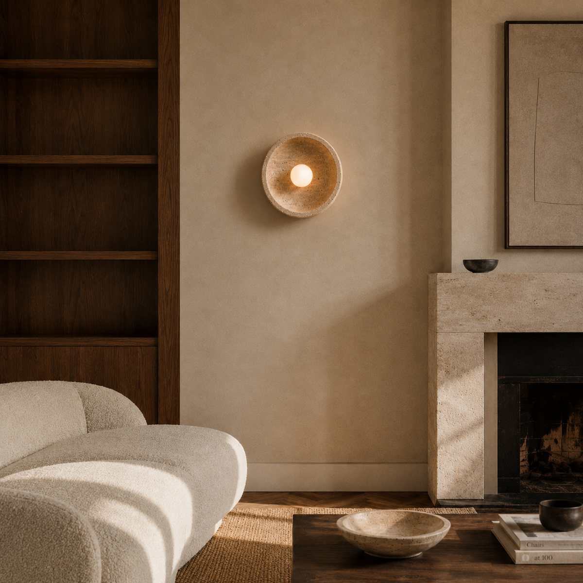 Travertine Wall Light - Textured Disc Glass Globe Sconce