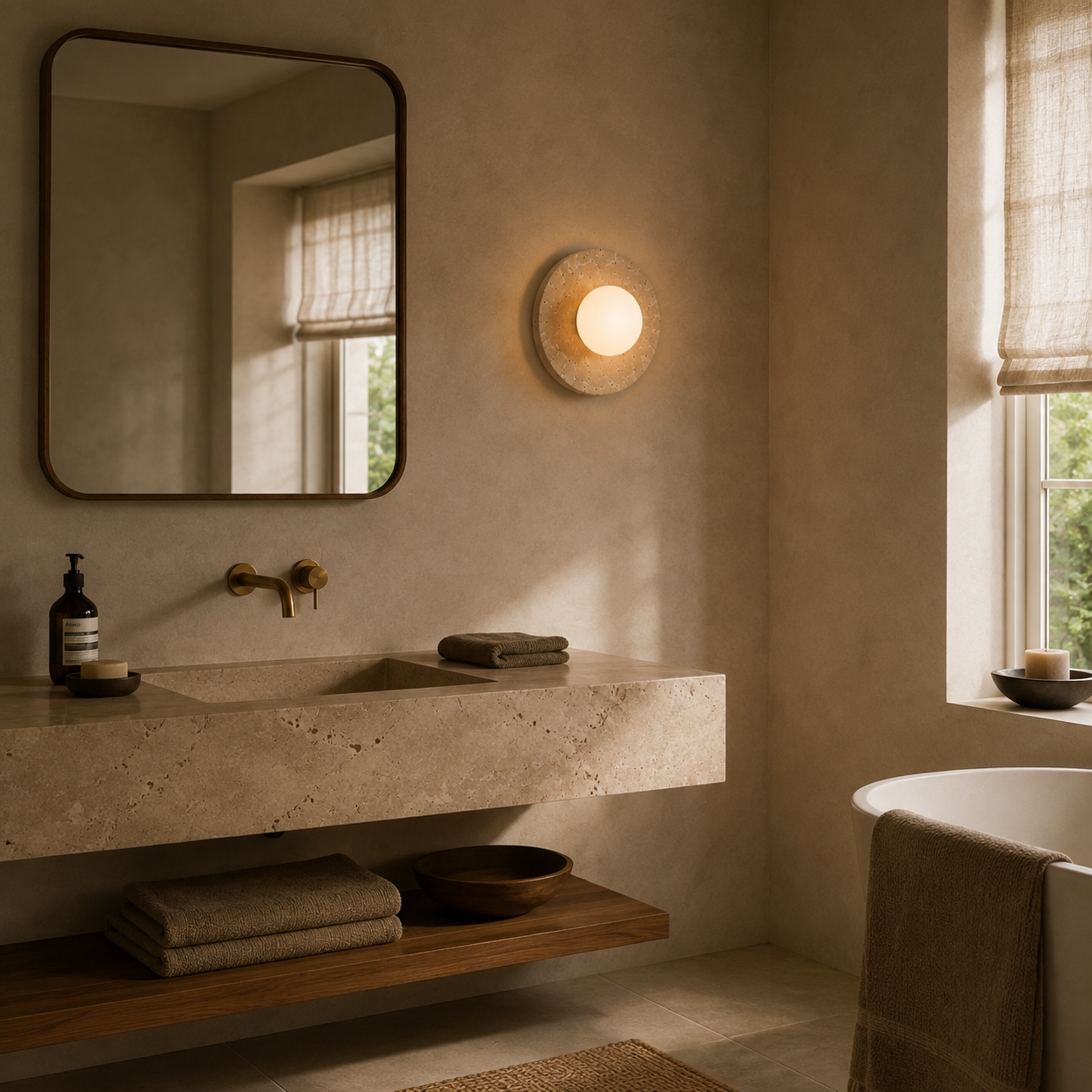 Travertine Wall Light - Natural Stone Eclipse Sconce