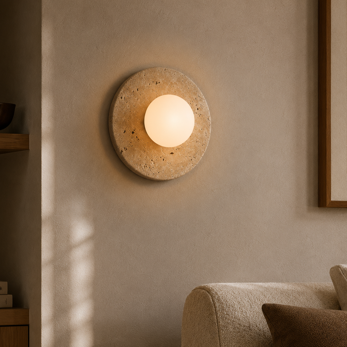 Travertine Wall Light - Natural Stone Eclipse Sconce