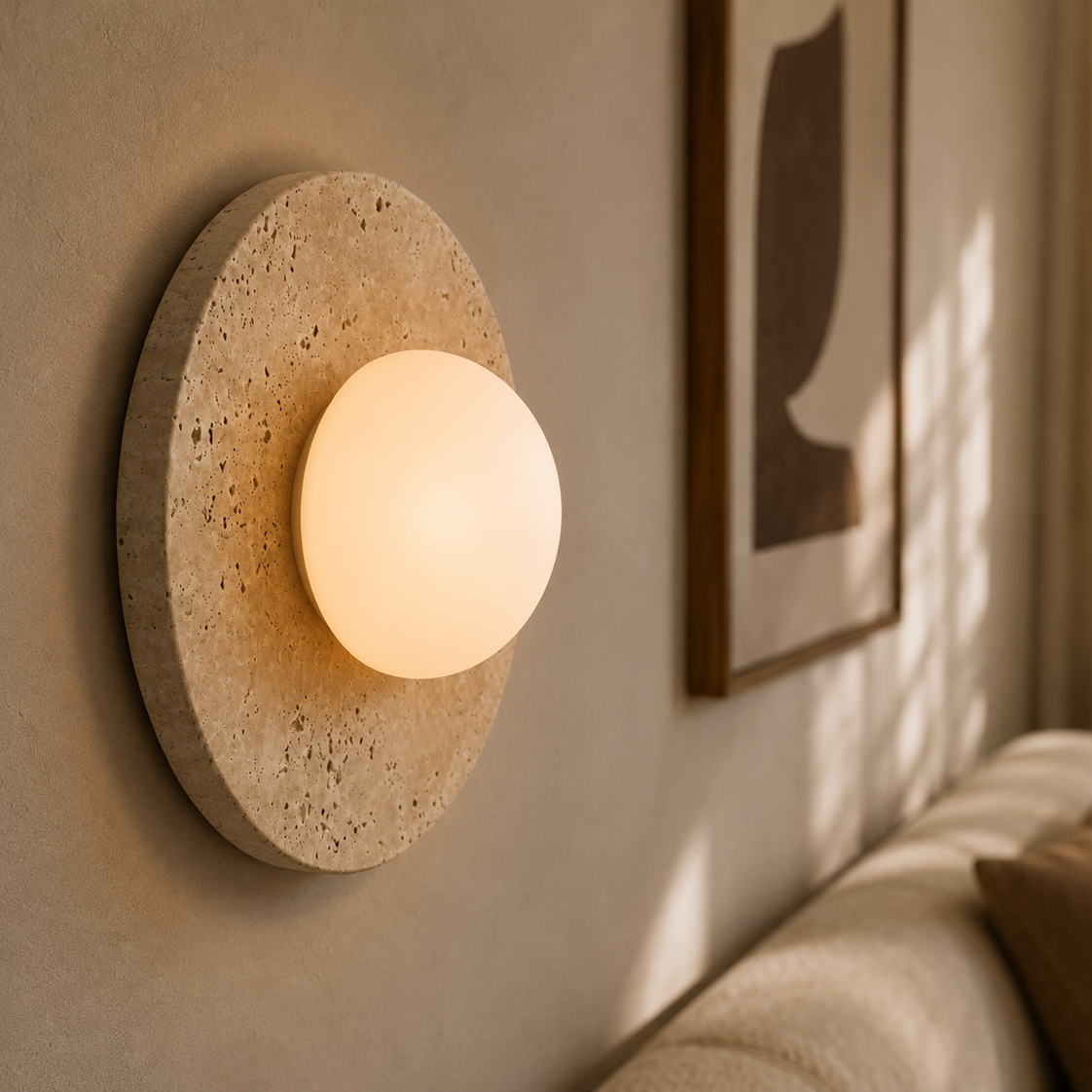 Travertine Wall Light - Natural Stone Eclipse Sconce
