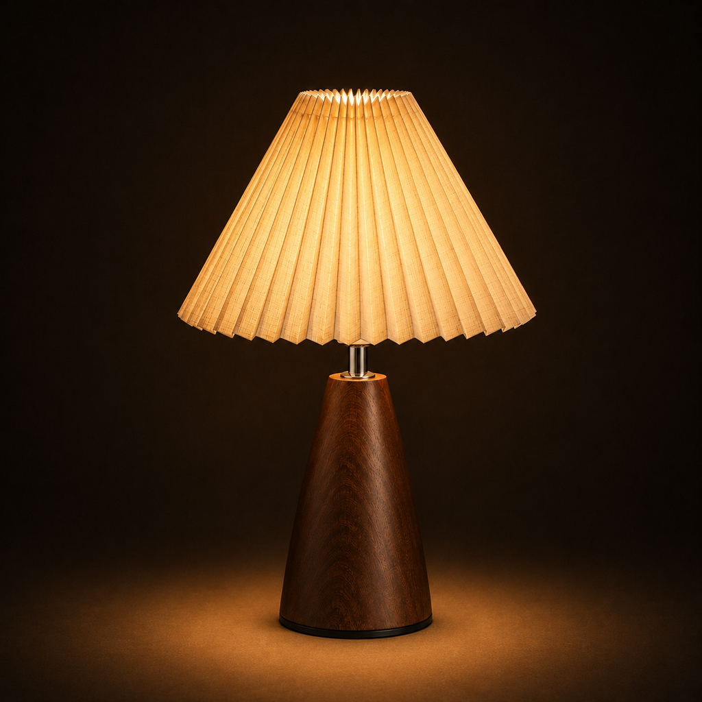 Pleated Table Lamp - Retro Walnut  Bedside Lamp