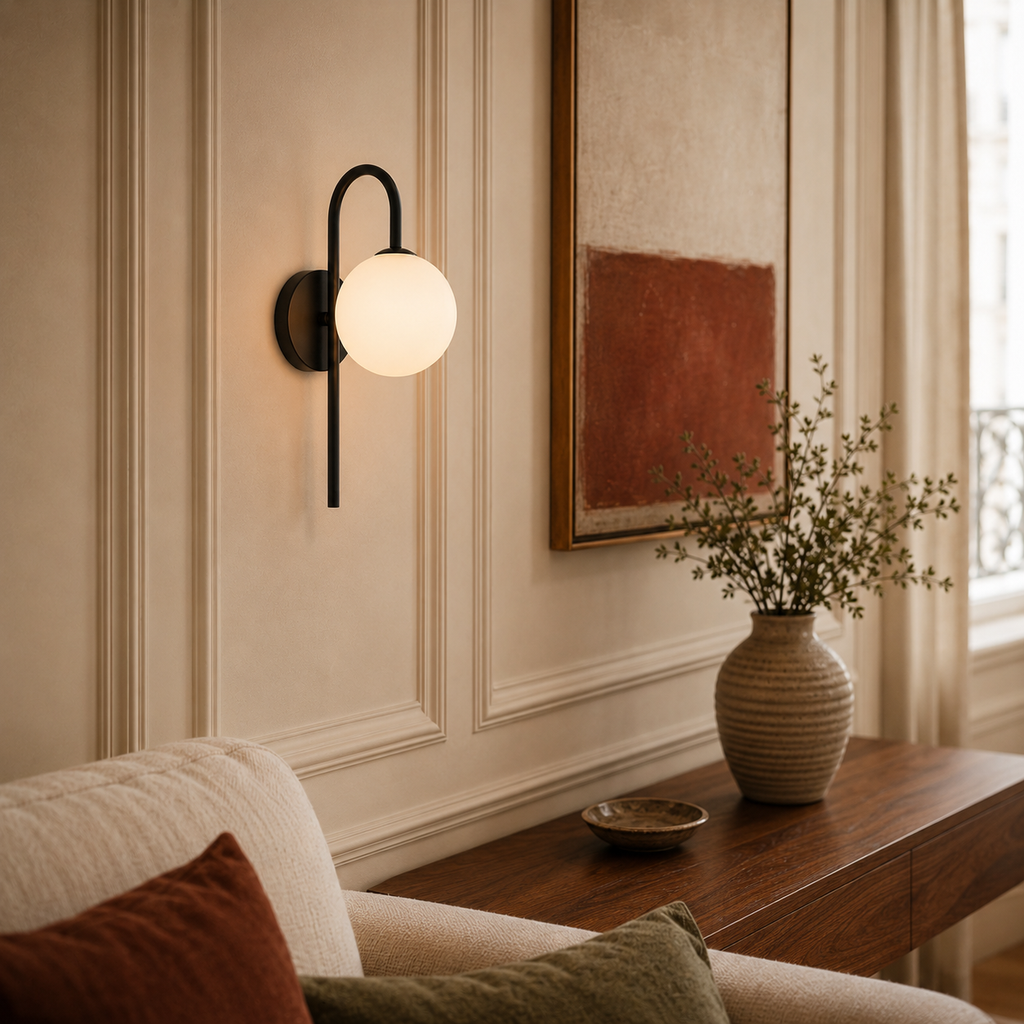 Gooseneck Wall Light - Arc Glass Globe Sconce