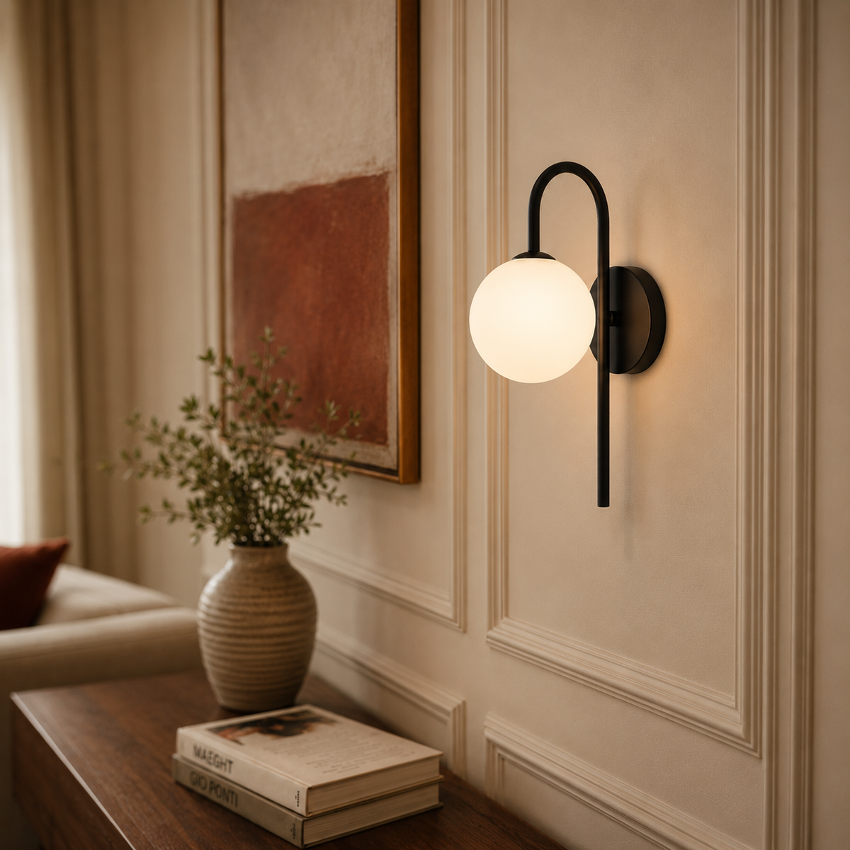 Gooseneck Wall Light - Arc Glass Globe Sconce