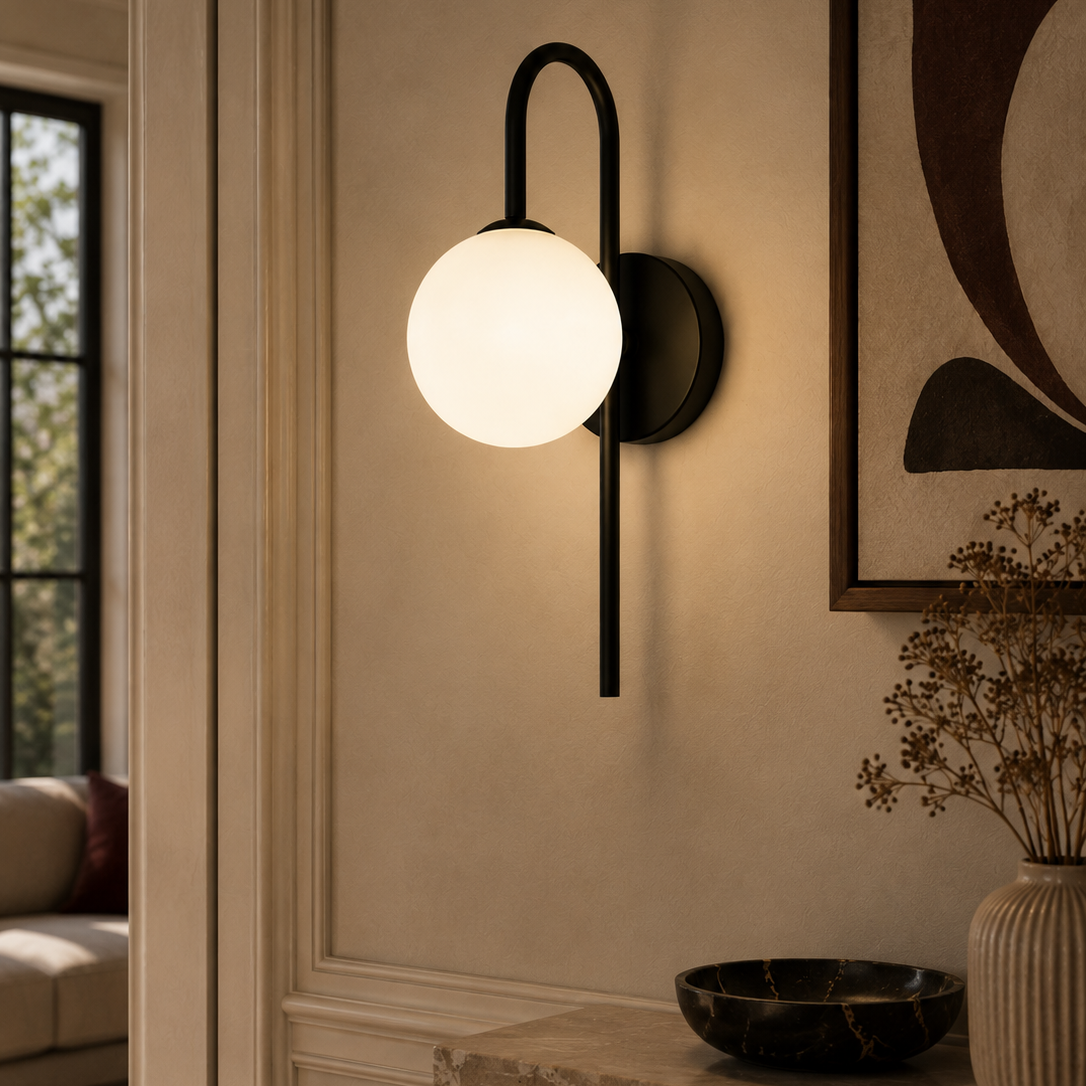 Gooseneck Wall Light - Arc Glass Globe Sconce