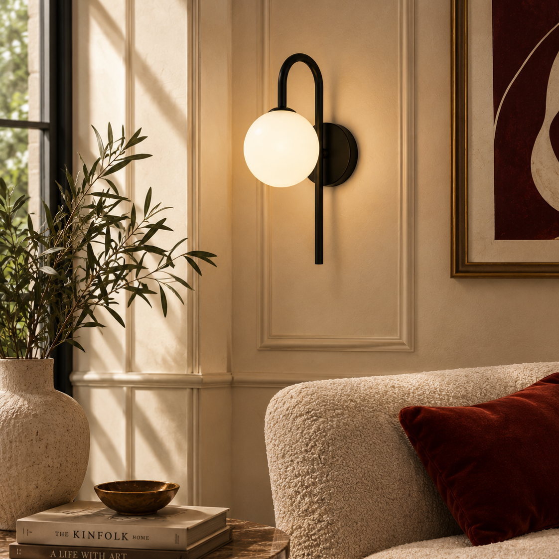 Gooseneck Wall Light - Arc Glass Globe Sconce