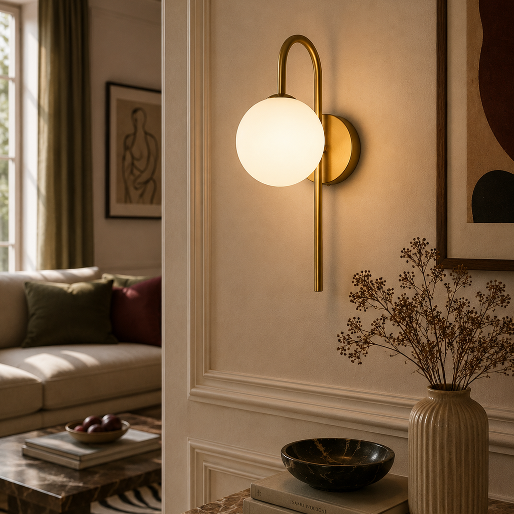 Gooseneck Wall Light - Arc Glass Globe Sconce